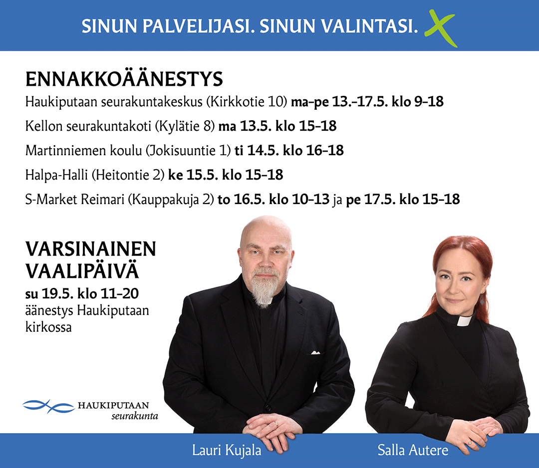 Vaalikuva Lauri Kujalasta ja Salla Autereesta