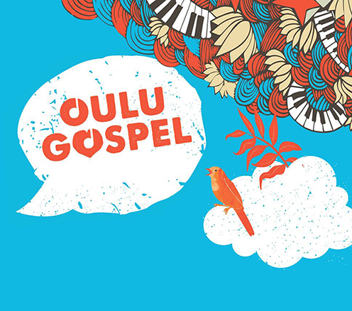 Oulugospelin logo, jossa on piirretty puhekupla ja lintu