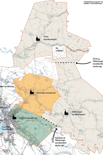 kuva seurakuntien rajoista Oulussa