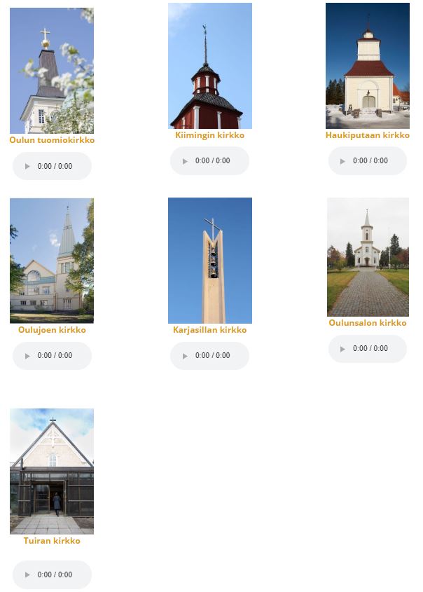 Kuvakaappaus Oulun seurakuntien verkkokirkko-sivusta, jossa on kuvat Oulun kirkoista