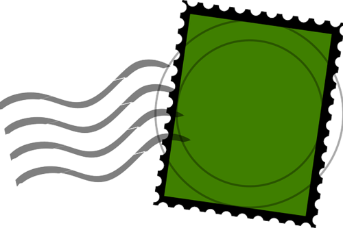 Piirretty kuva postimerkin leimasta kirjeen tai postikortin leimasta 