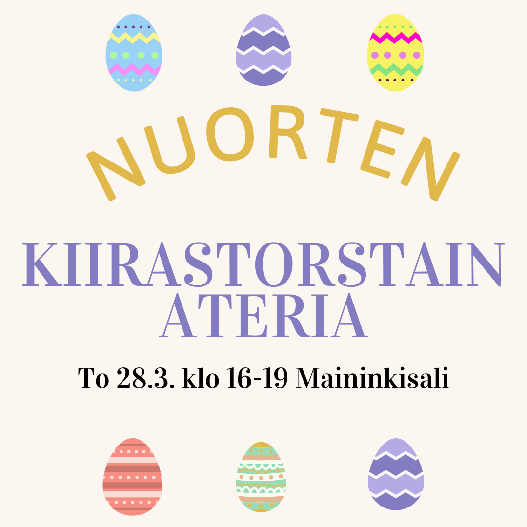 Nuorten kiirastorstain ateria pääsiäismunin koristeltu mainosteksti
