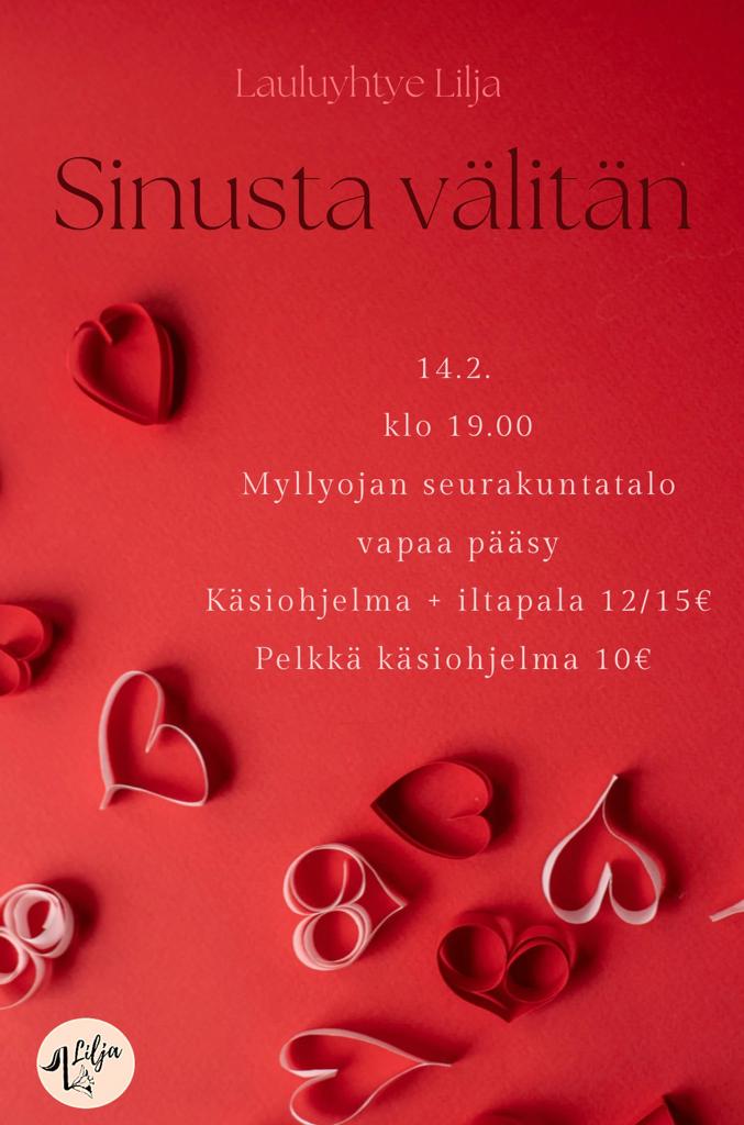 punaisella pohjalla paperista taiteltuja sydämiä