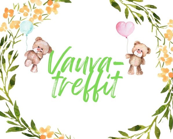 2 Nallea ilmapallojen kanssa, keskellä teksti vauvatreffit